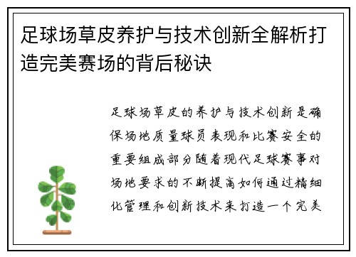 足球场草皮养护与技术创新全解析打造完美赛场的背后秘诀